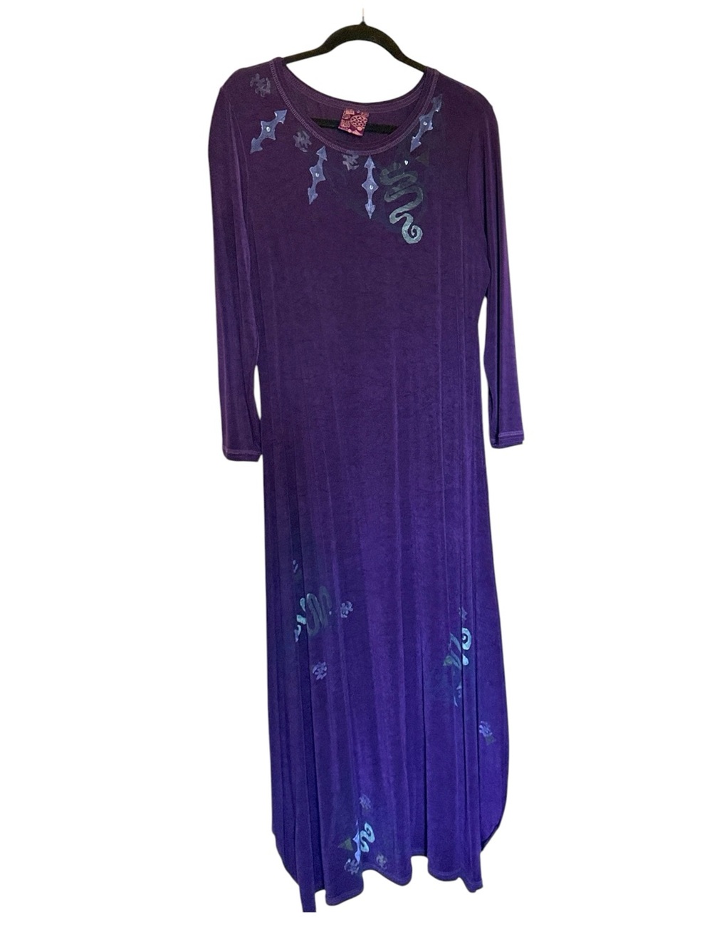 Blue Fish Vintage Purple  Maxi Dress w Subtle Teal Hand Painted Accents, 14/16